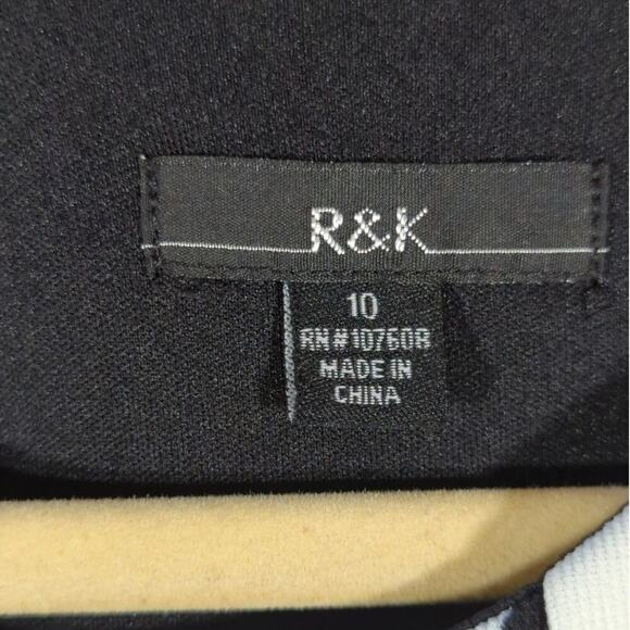 R&K Dress Size 10 Black White Diamond Print Red Belted Sheath Knee Length - Picture 11 of 15